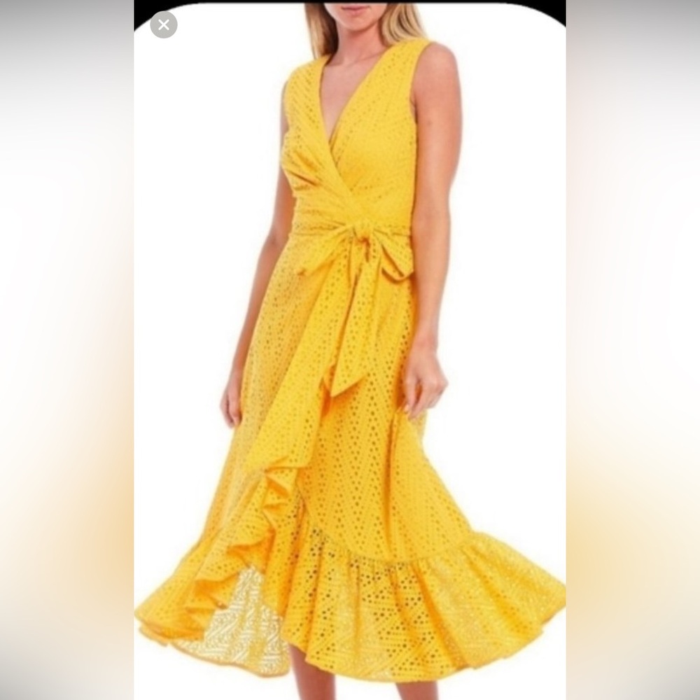 Sachin & Babi Diane Lace Wrap Ruffle Midi Dress